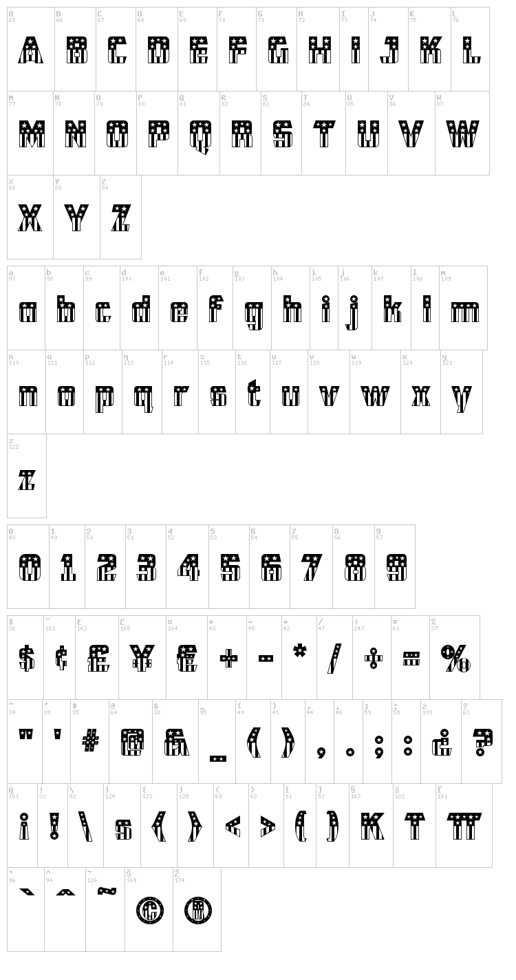 CFB1 American Patriot font map